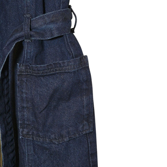 TOPSHOP MOTO Blue Denim Mini Dress Sleeveless Zip Up Front Belted Tie Waist 10 - Picture 5 of 13